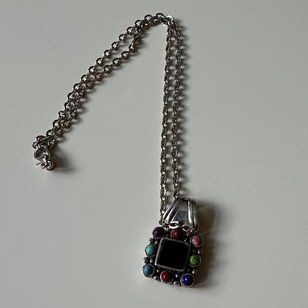 Colorful Pendant Necklace with Silver Chain